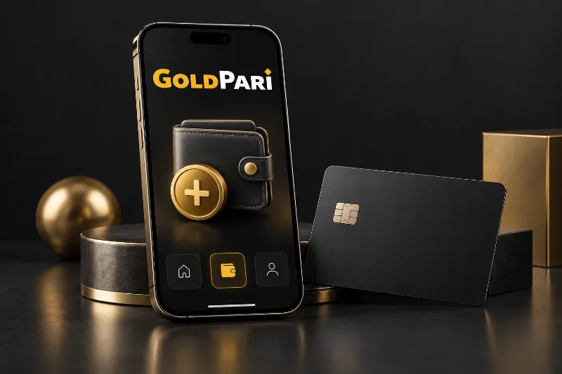 Gold Pari app deposit concept with a mobile wallet and payment card